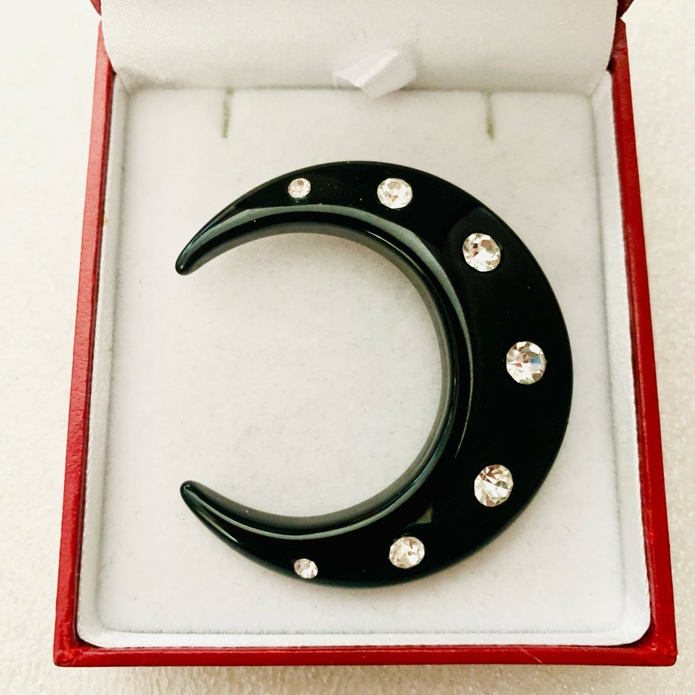 Cool 1960s Rhinestone Moon Brooch